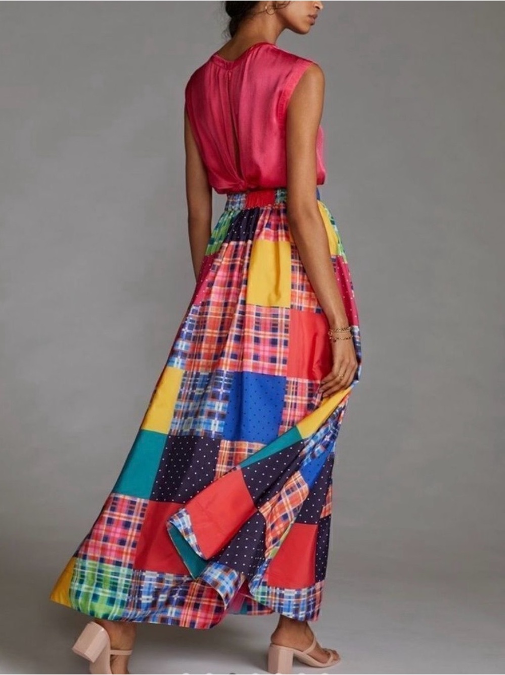 Anthropologie Maeve Patchwork Maxi Skirt NWT Small Colorblock Plaid Boho Pockets - Picture 2 of 13
